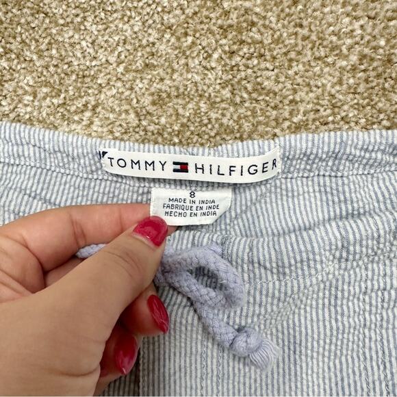 Tommy Hilfiger Y2K Seersucker Cargo Blue White Striped Capris Size 8 - Picture 3 of 7
